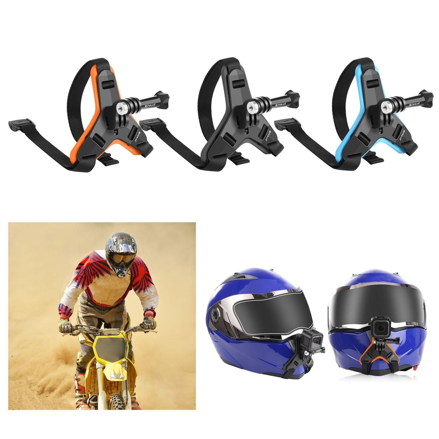 Motocross Helmet Chin Fixed Mount Holder Non-Slip for DJI POV Shooting Blue