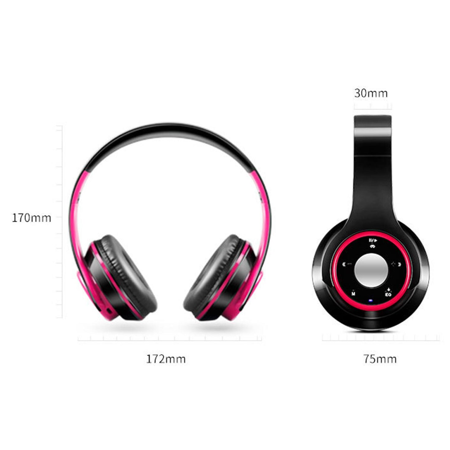 Bluetooth Headset Foldable Adjustable Over Ear Cosy Earpads for Teens pink