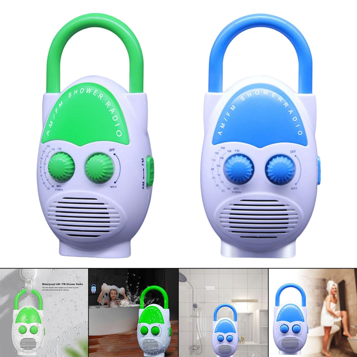 Shower AM FM Button Speaker Top Handle IPX4 Water Resistant Green
