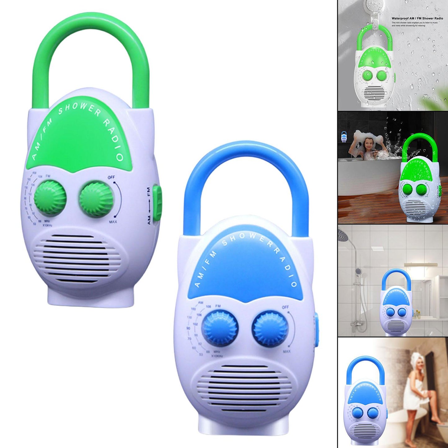 Shower AM FM Button Speaker Top Handle IPX4 Water Resistant Green