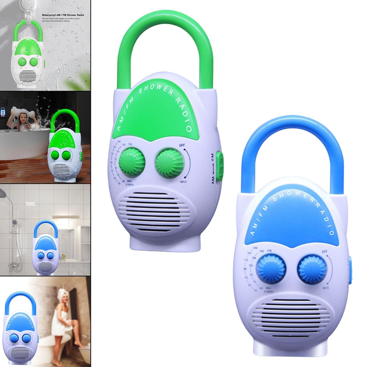 Shower AM FM Button Speaker Top Handle IPX4 Water Resistant Green