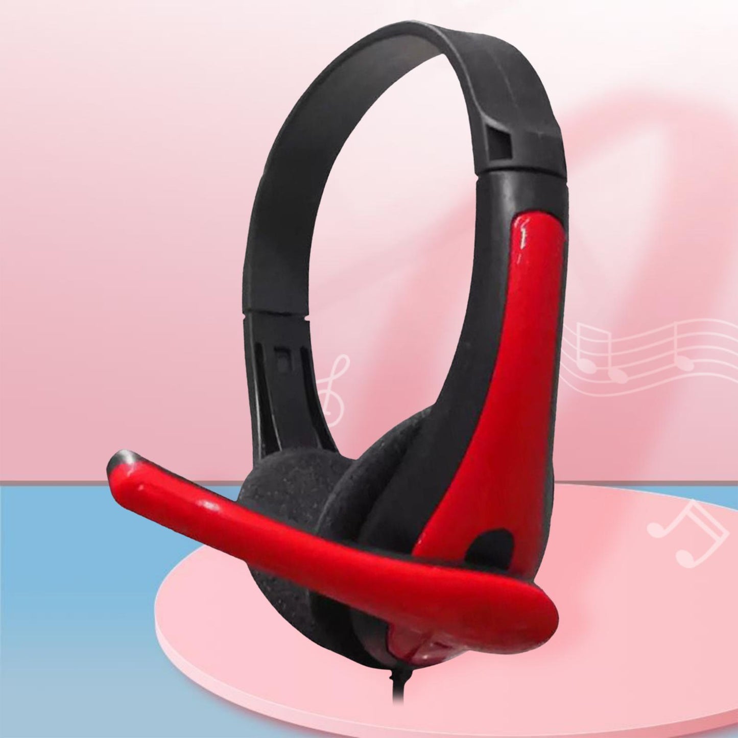 Wired Headphones 3.5mm Audio Cable Corded Lightweight Stereo for Laptop Kids Red