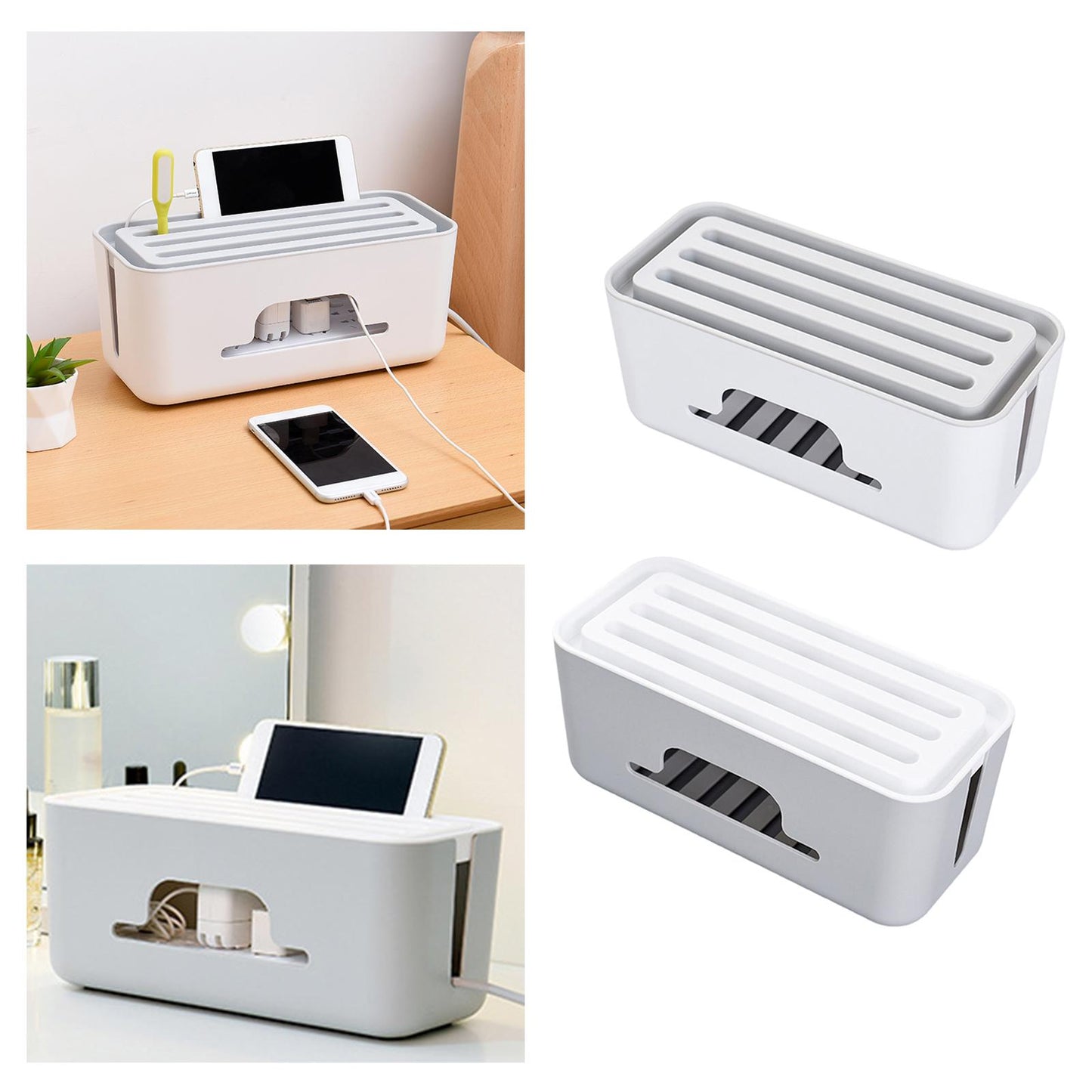 Cable Management Box Protect Wire Hiding for Charger Computer Home White