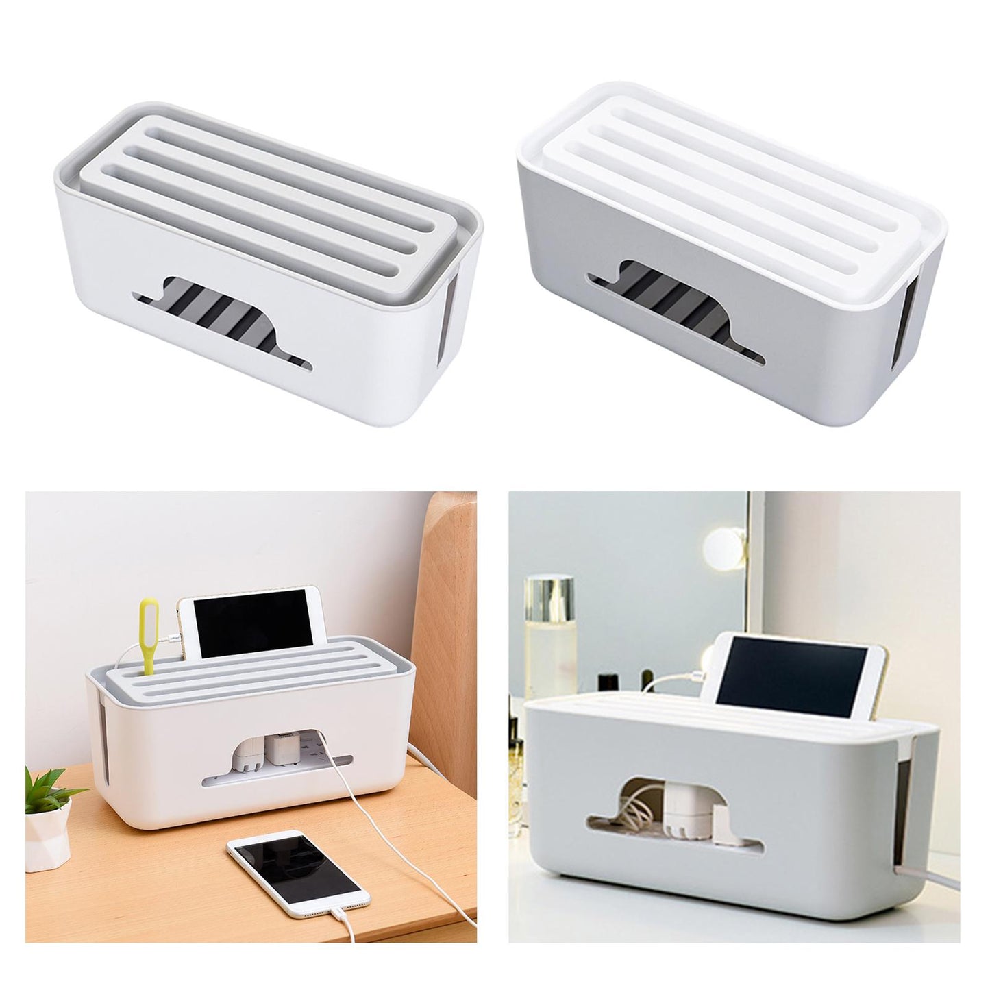 Cable Management Box Protect Wire Hiding for Charger Computer Home White
