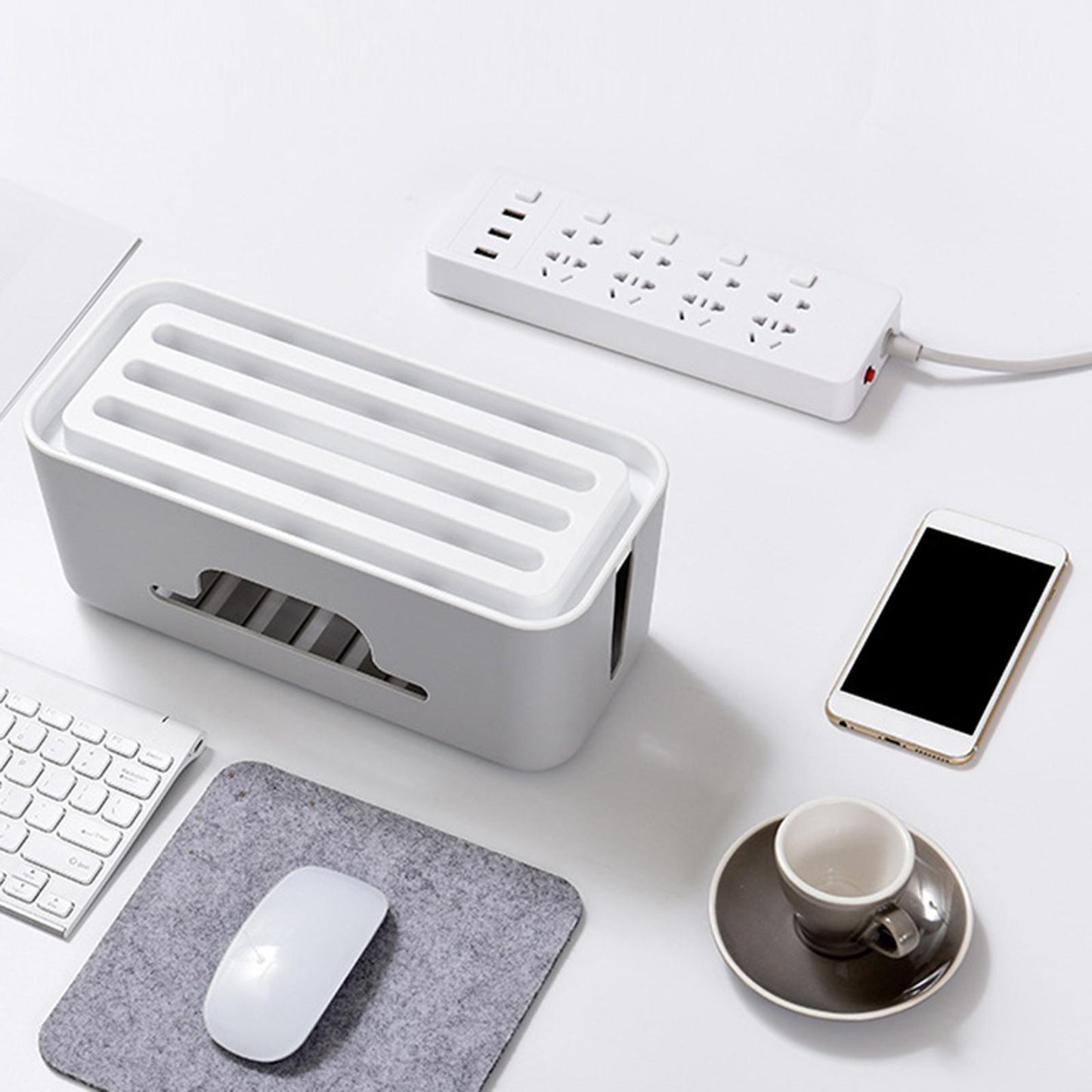 Cable Management Box Protect Wire Hiding for Charger Computer Home Gray