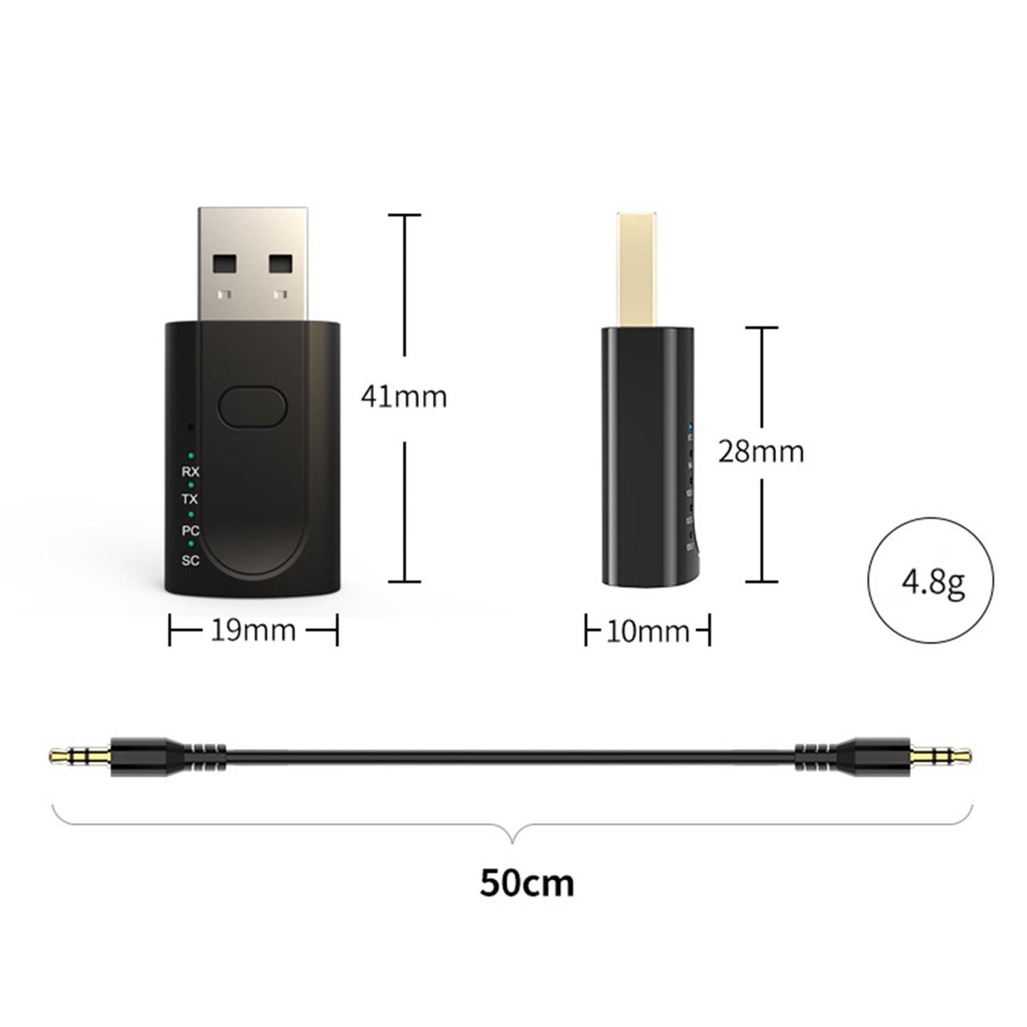 USB Bluetooth 5.1 Transmitter Receiver 4-In-1 3.5mm AUX for Headphones PC