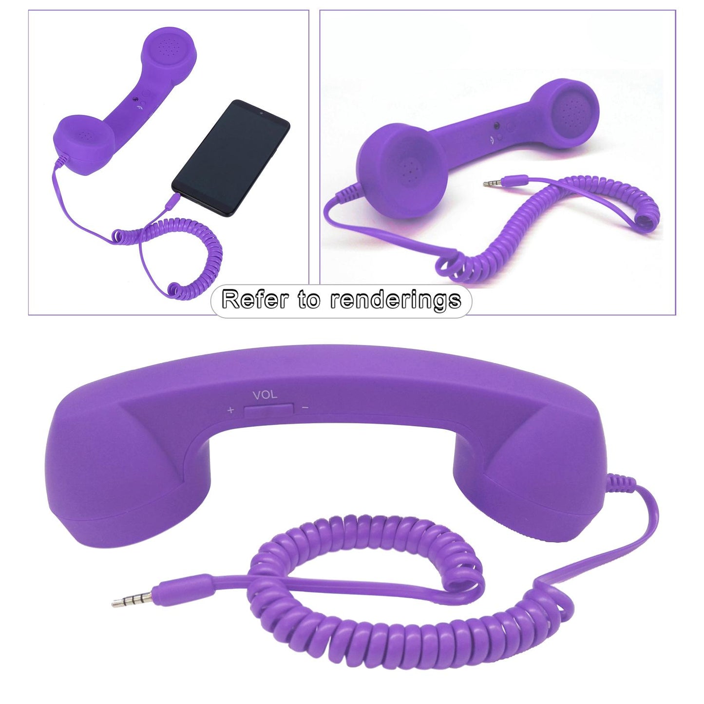 Retro Telephone Handset 3.5mm Classic Mini for iPhone iPad Mobile Phones Purple