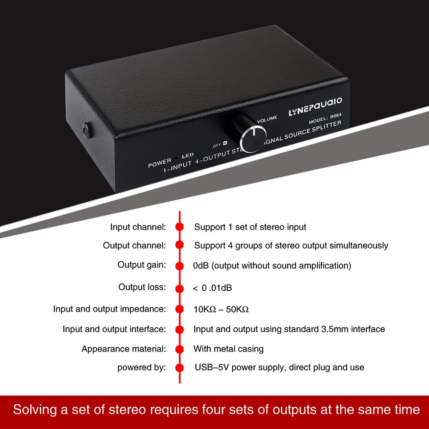 1 in 4 Out Audio Signal Frequency Switcher Selector for Headphone Cell Phone