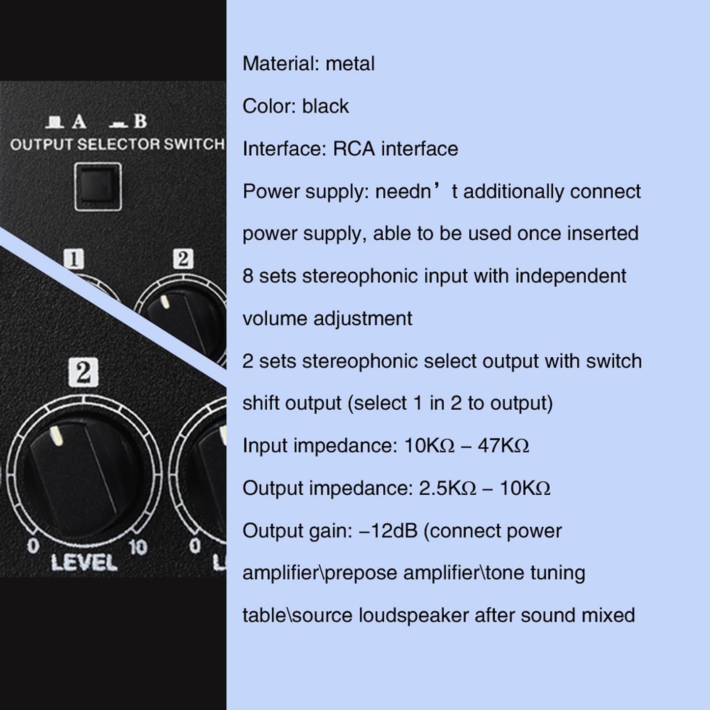 8 in 2 Out AV Switch RCA Switcher 8-Way Impedance Speaker for Home Theater