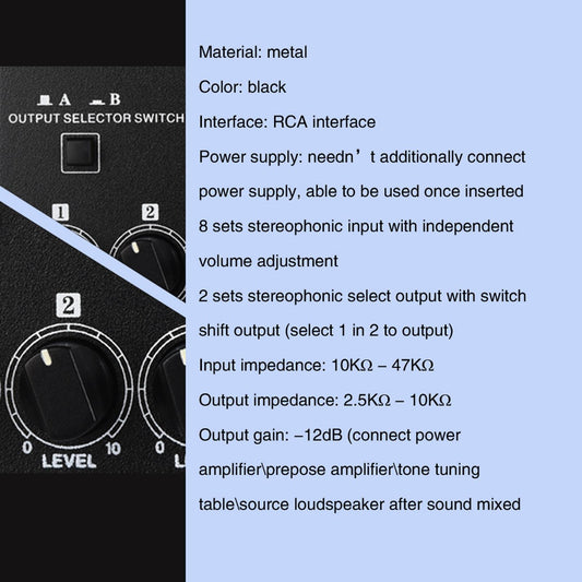 8 in 2 Out AV Switch RCA Switcher 8-Way Impedance Speaker for Home Theater