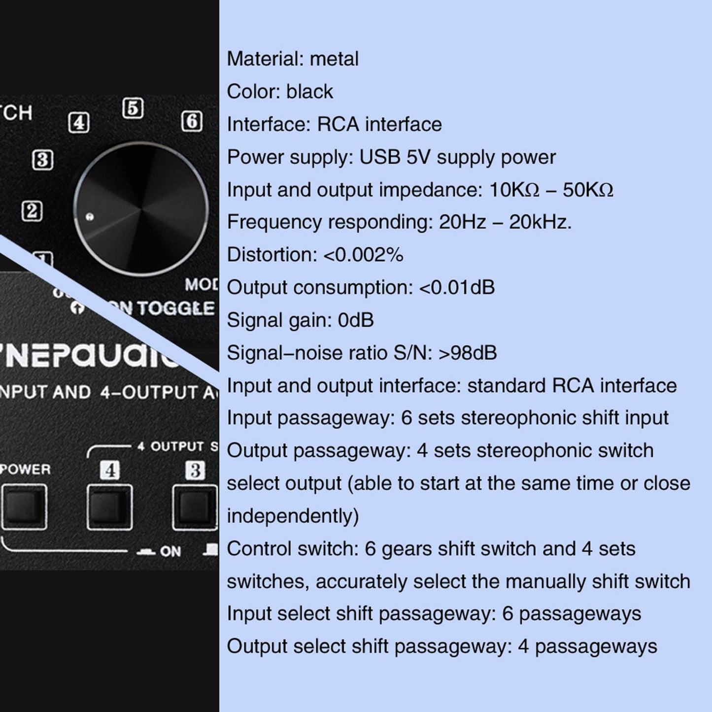 6 in 4 Out Audio Signal Switcher Audio Frequency Select for Headphone Phones