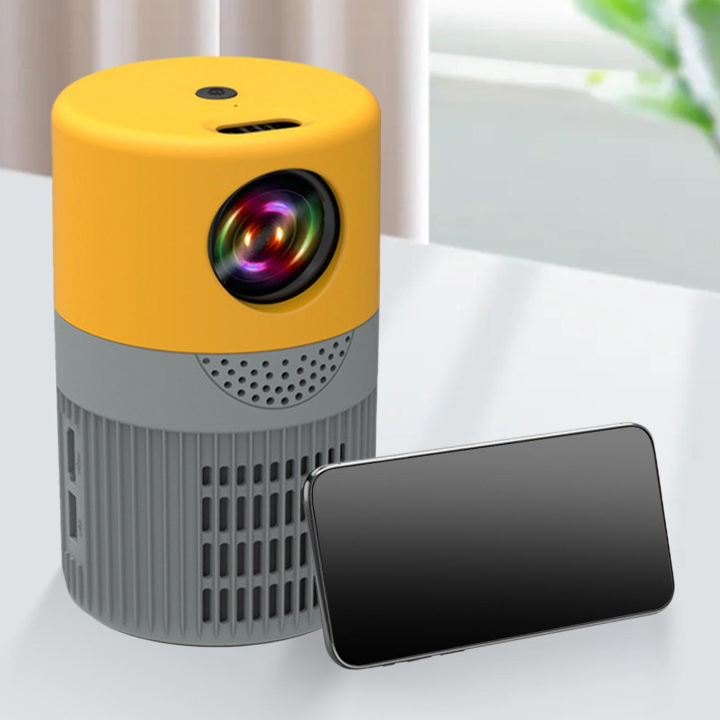 Small Projector 3.5mm AUX Out Movie Playback for Entertainment Home for PS4 Yellow Gray