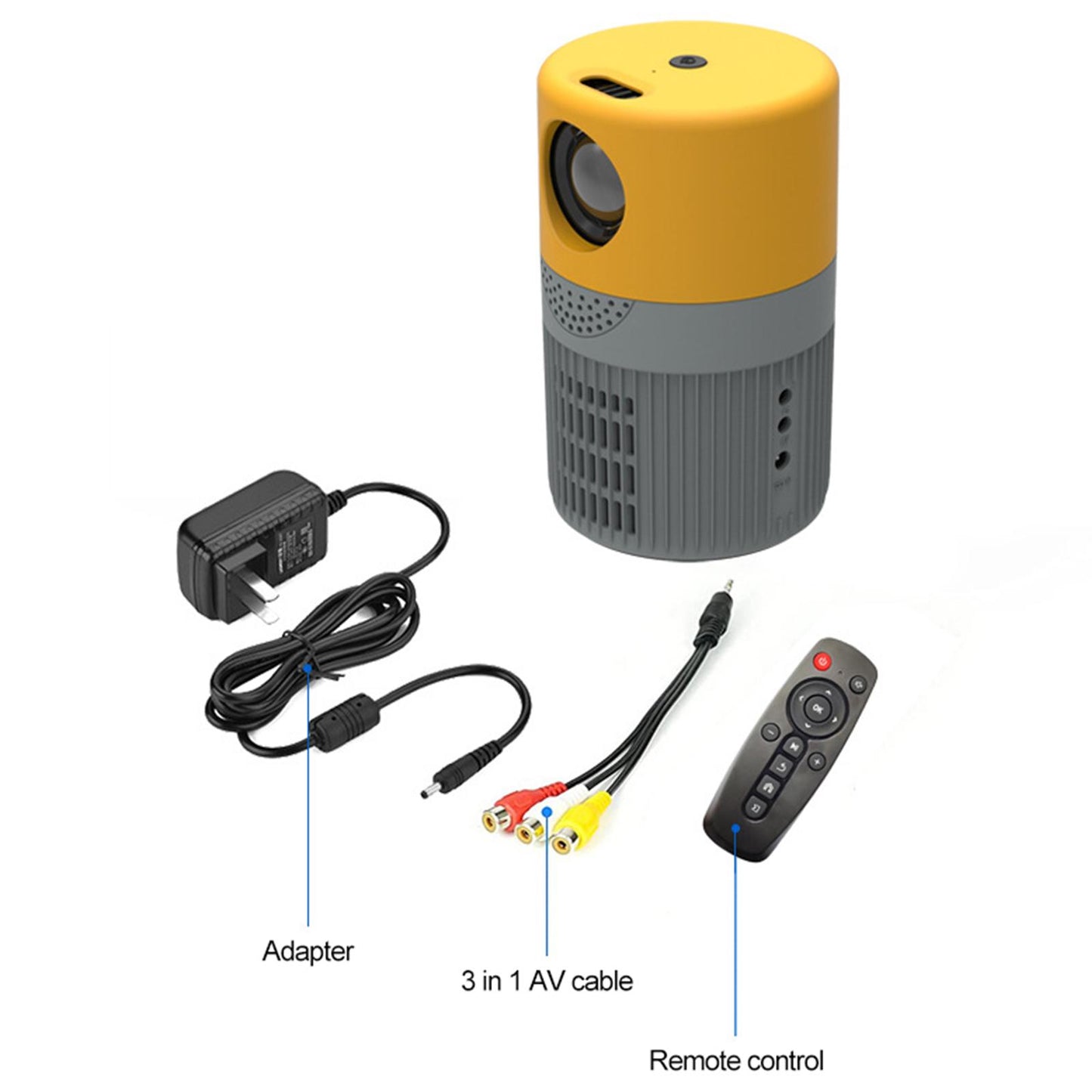 Small Projector 3.5mm AUX Out Movie Playback for Entertainment Home for PS4 Yellow Gray