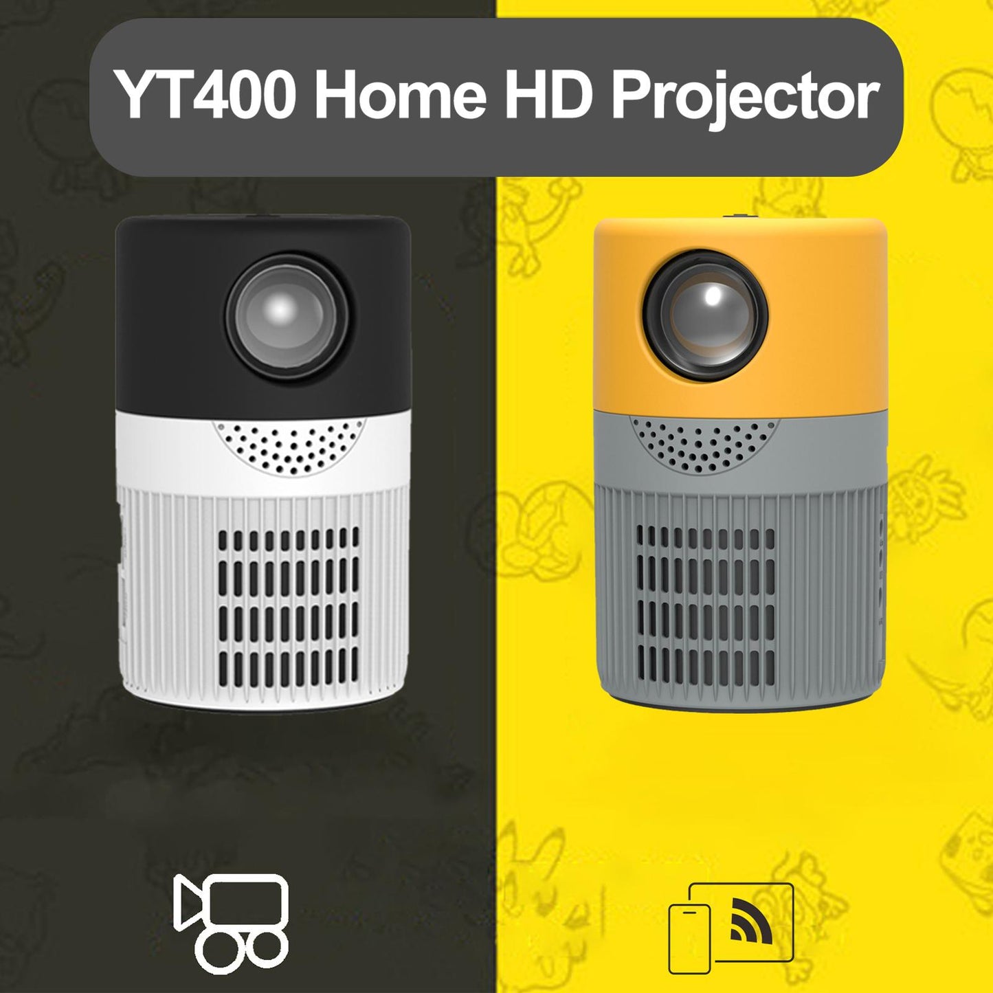 Small Projector 3.5mm AUX Out Movie Playback for Entertainment Home for PS4 Yellow Gray