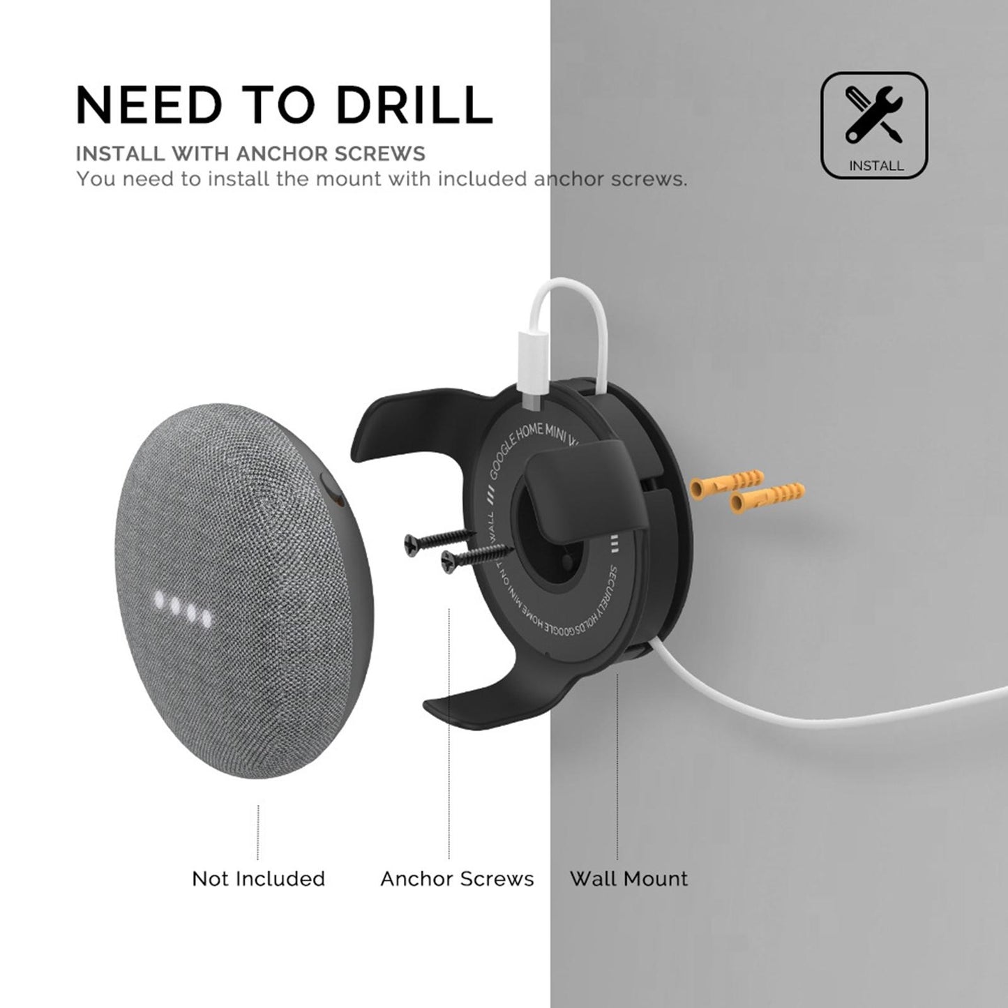 Wall Mount Holder Smart Home Stand for Google Home Mini Black 2 Sets