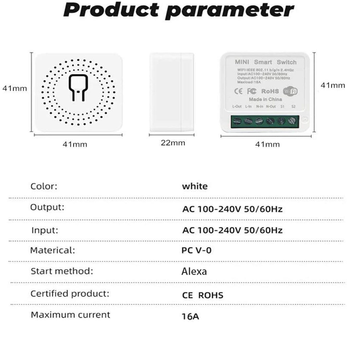 Mini Smart WiFi Switch 16A Wireless Light Control Module for Smart Life