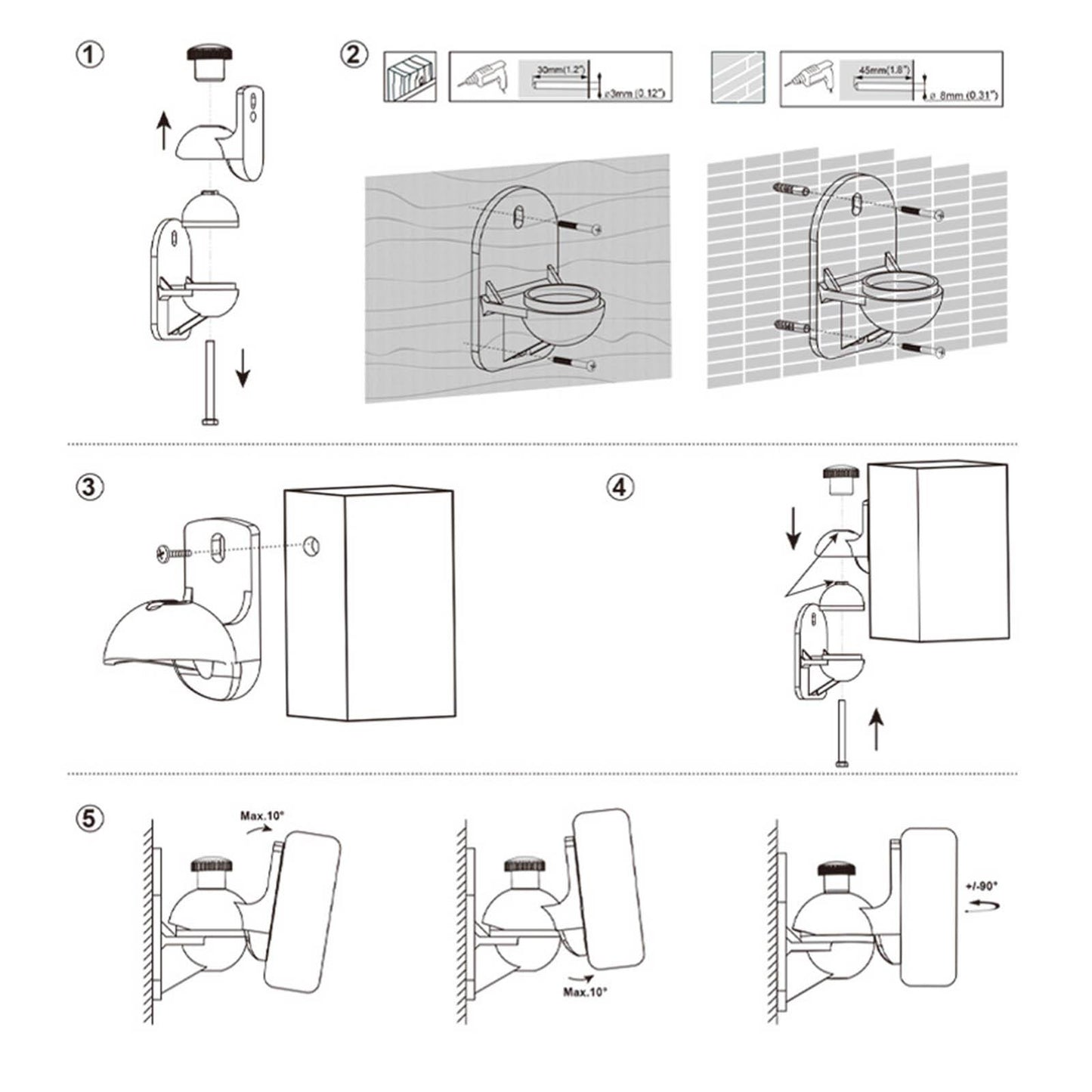 Speaker Wall Mount Bracket Universal Room Decor Adjustable Tilt Swivel Black 