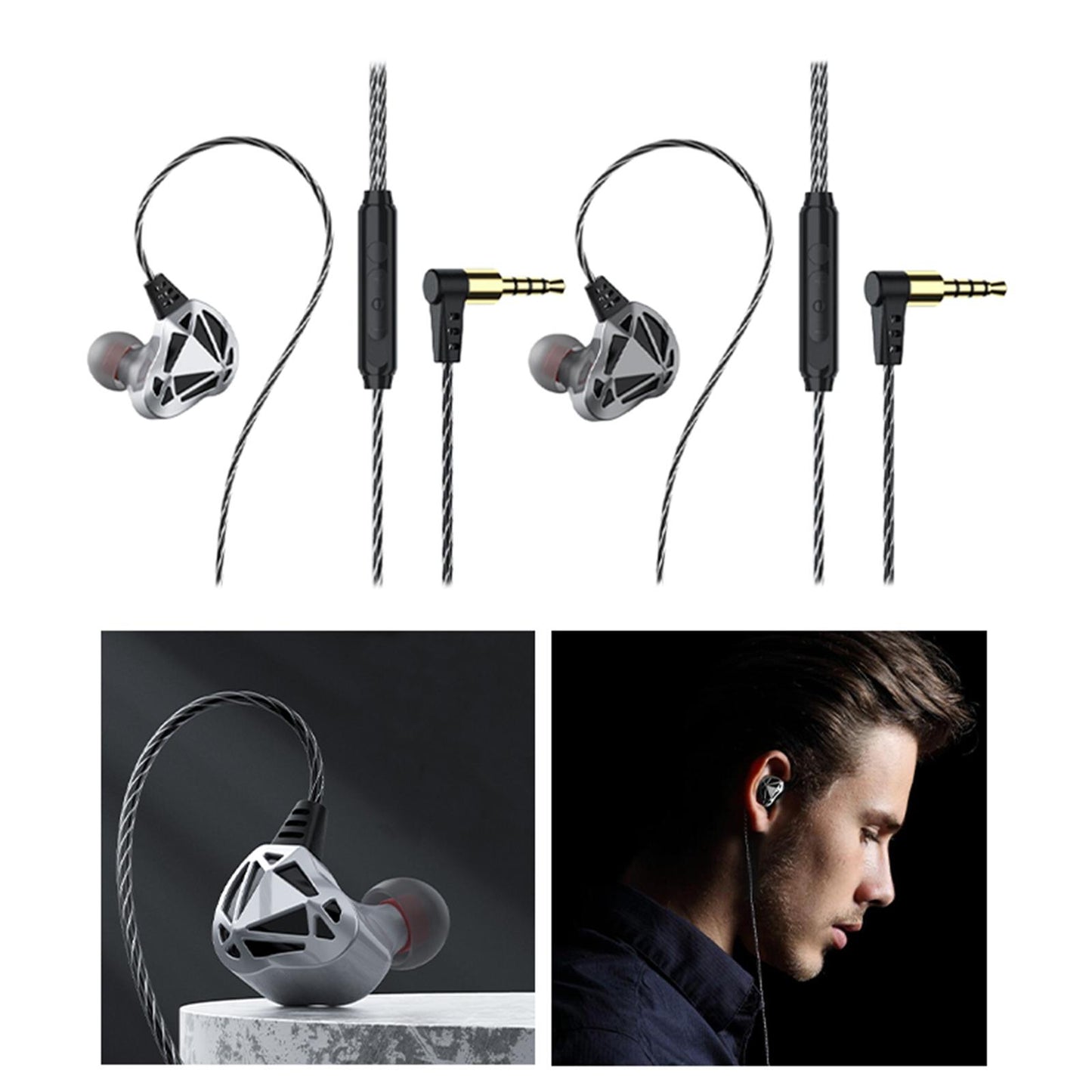 Earphones Wired 3.5mm Plug Jack with Mic Wrap Around for Running  Silver