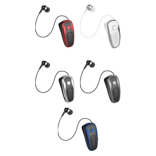 Retractable Clip On Wireless Headset with Mic for Phone Sport Running Silver