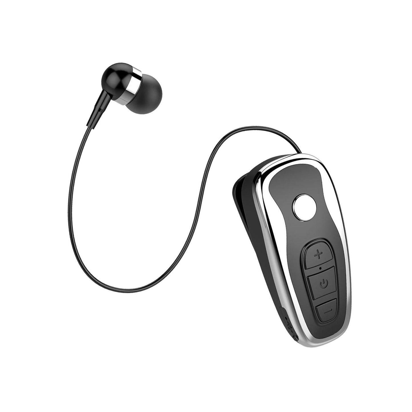 Retractable Clip On Wireless Headset with Mic for Phone Sport Running Silver