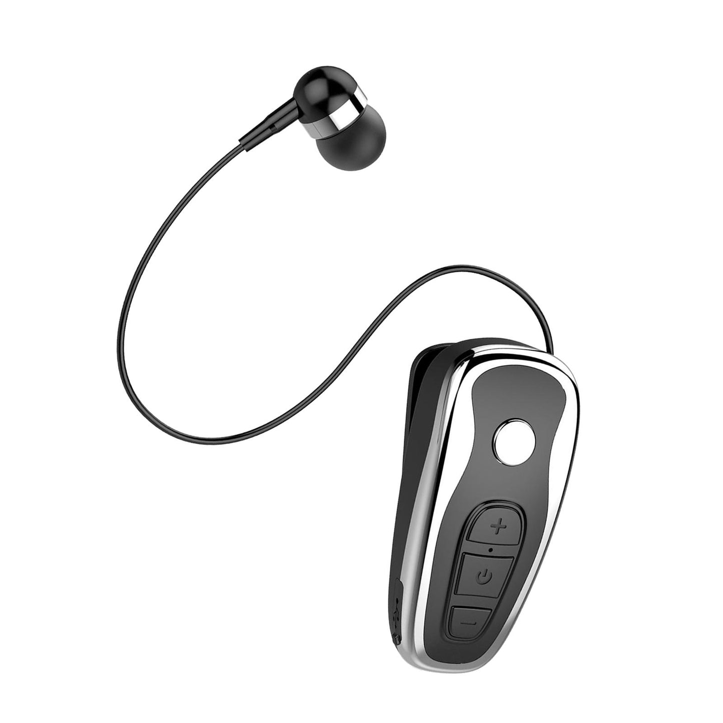 Retractable Clip On Wireless Headset with Mic for Phone Sport Running Silver