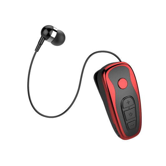 Retractable Clip On Wireless Headset with Mic for Phone Sport Running Red
