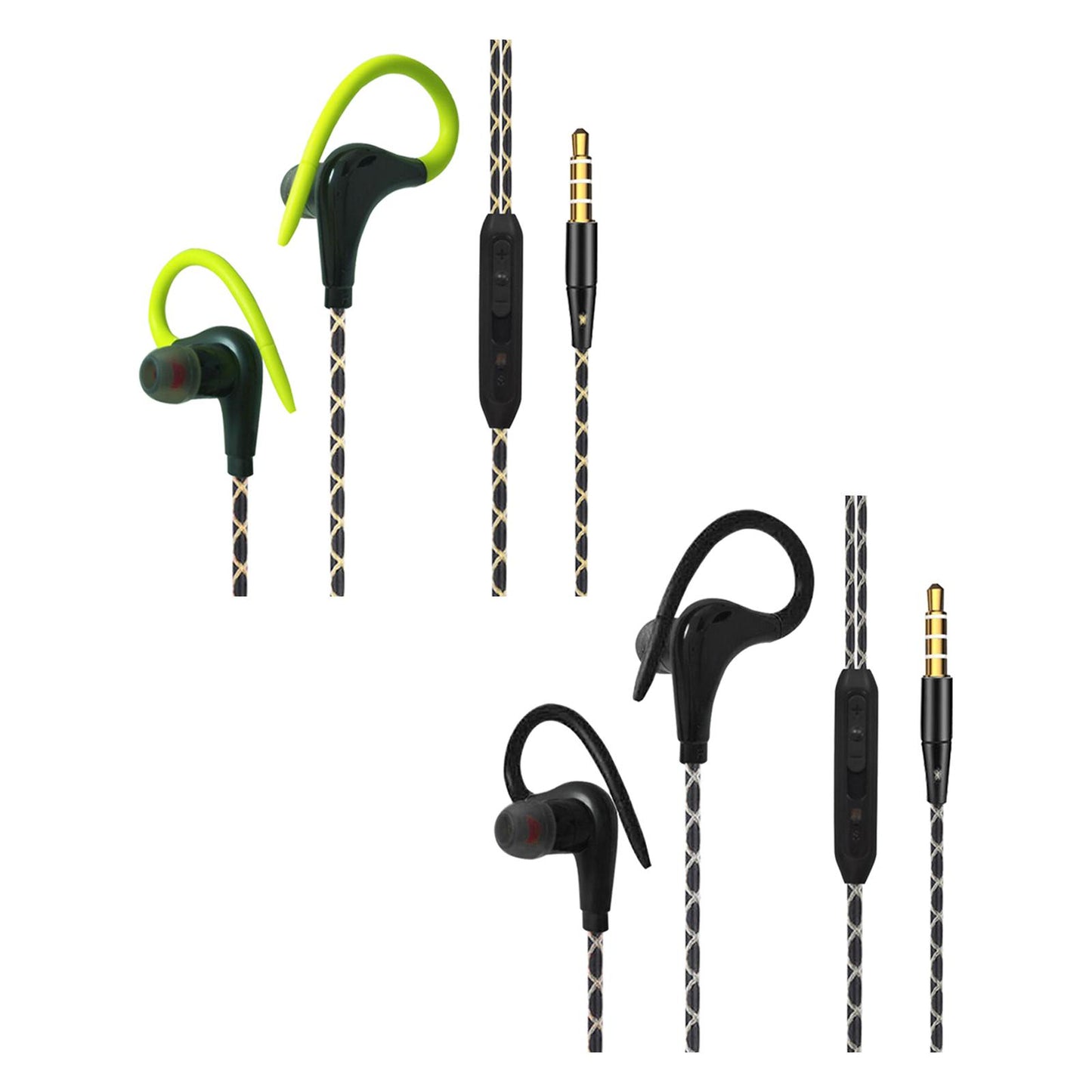 Sports Wired Earbuds 3.5mm Jack with Over Ear Hook for Jogging Gym Green