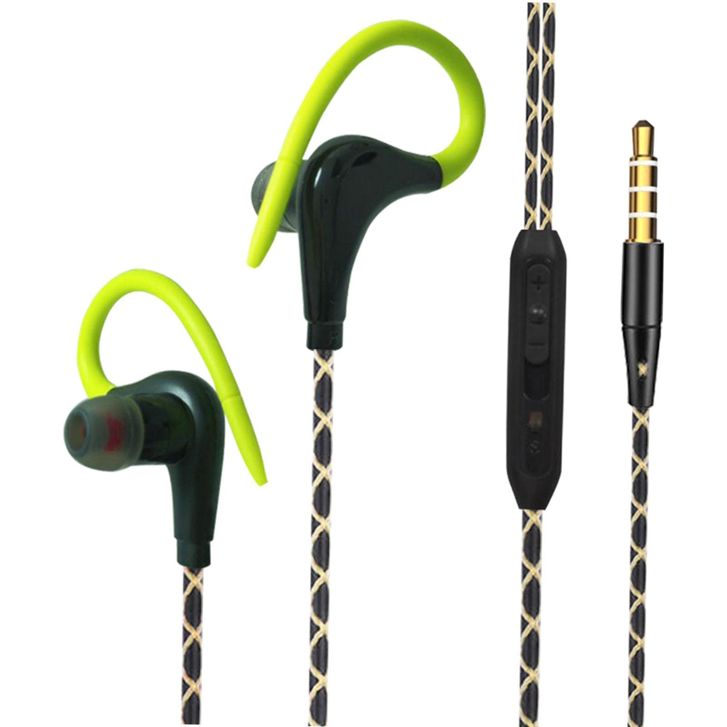 Sports Wired Earbuds 3.5mm Jack with Over Ear Hook for Jogging Gym Green