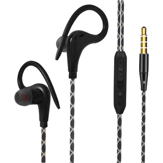 Sports Wired Earbuds 3.5mm Jack with Over Ear Hook for Jogging Gym Black