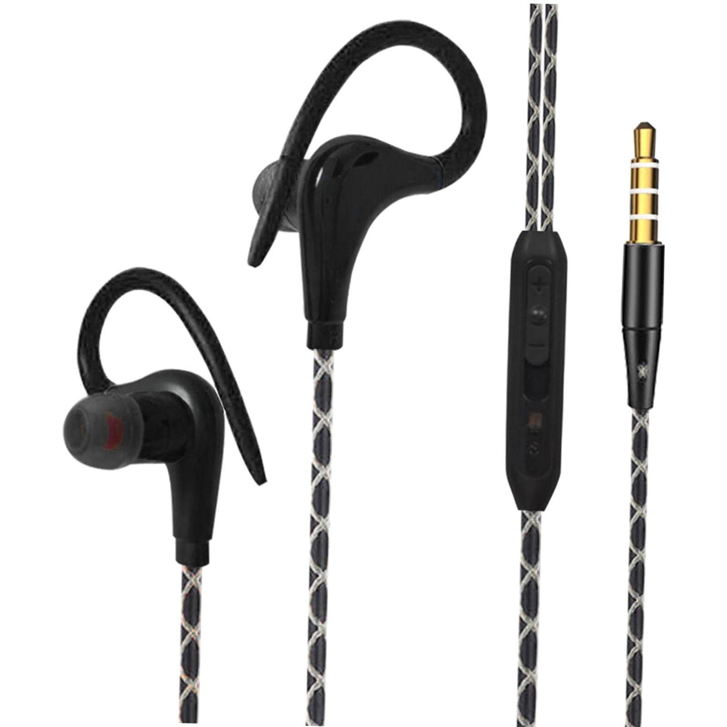 Sports Wired Earbuds 3.5mm Jack with Over Ear Hook for Jogging Gym Black