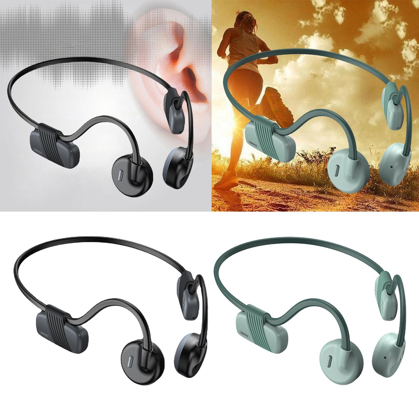 Bone Conduction Headphones with Mic IPX6 Waterproof for Bicycling Sports Black