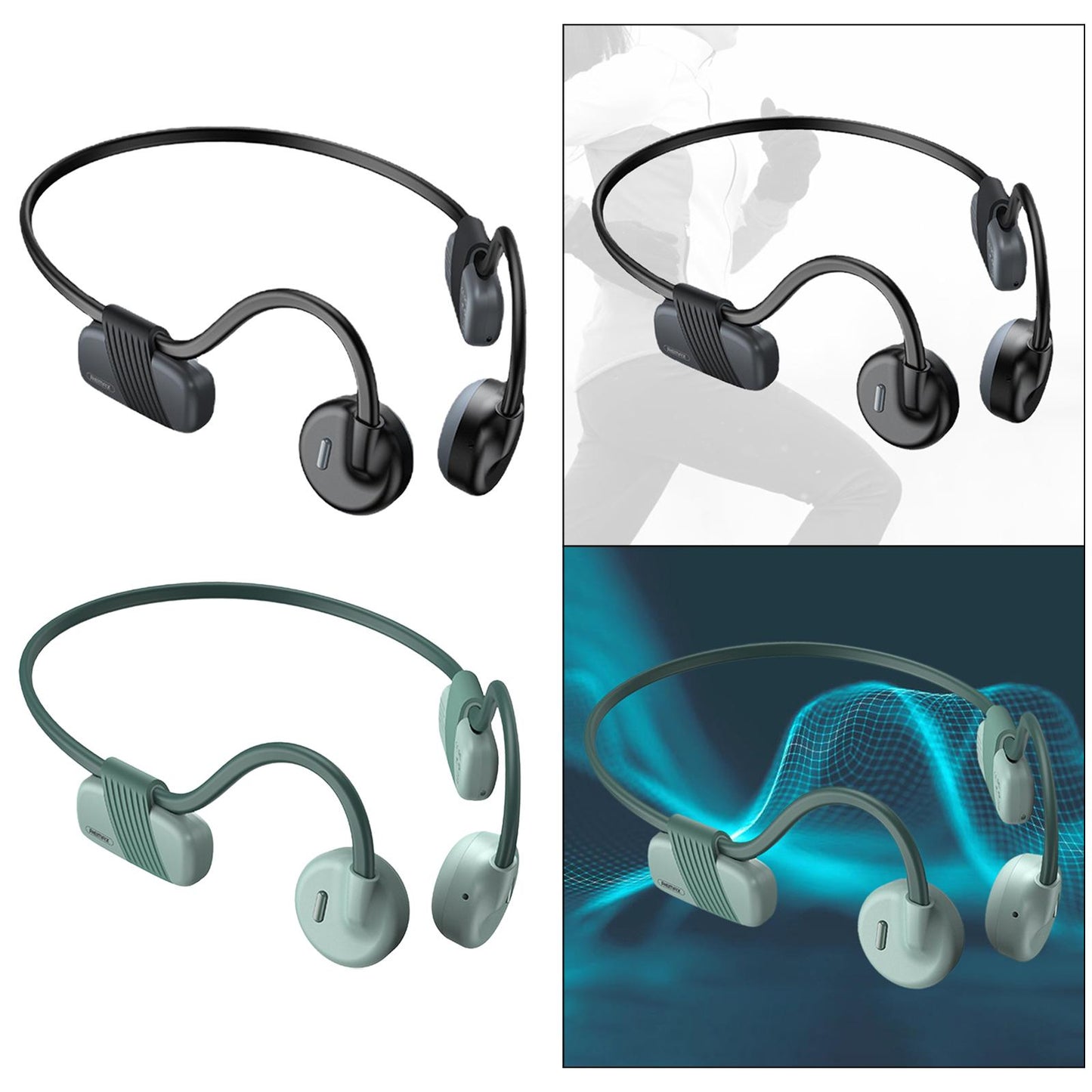 Bone Conduction Headphones with Mic IPX6 Waterproof for Bicycling Sports Black