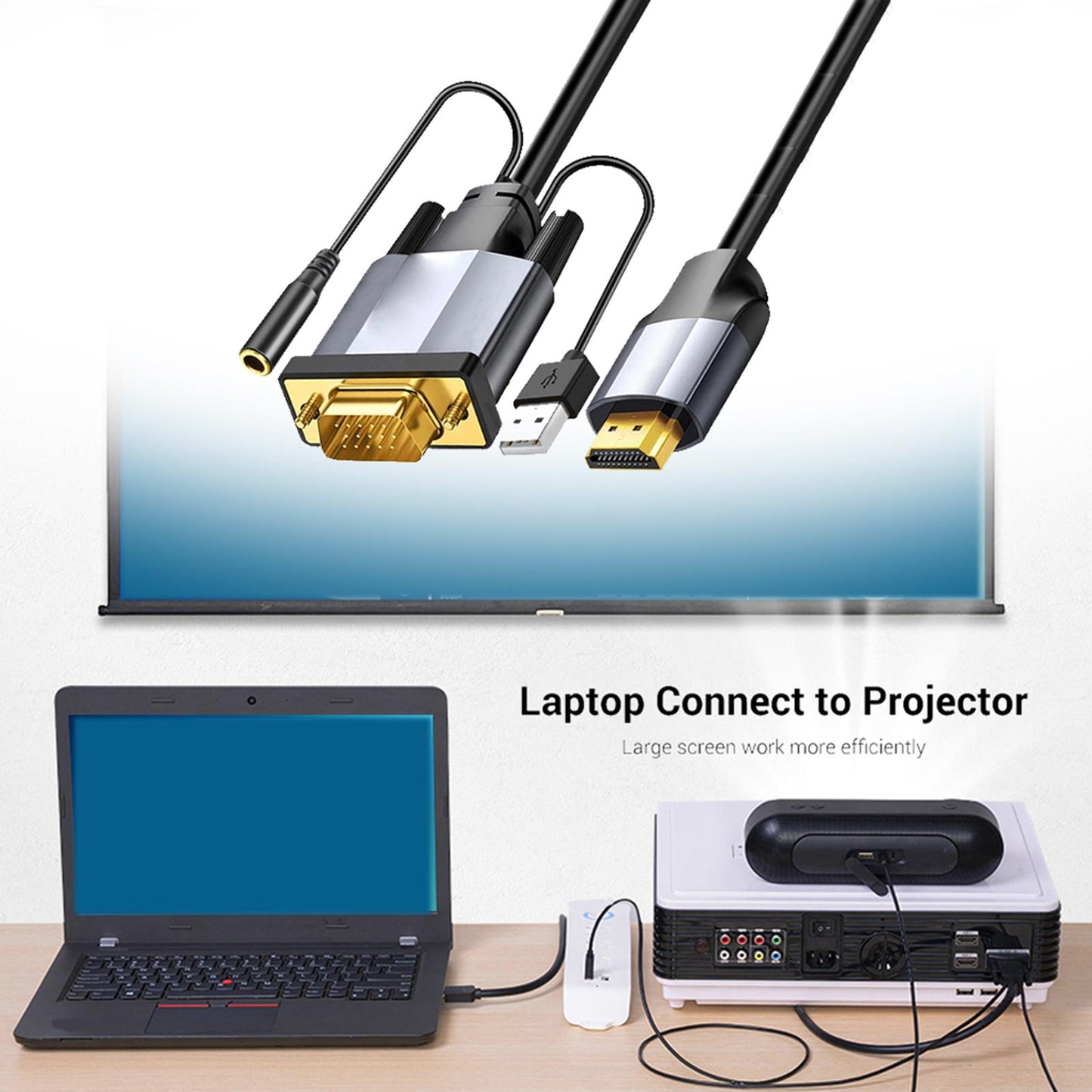 HDMI to VGA Cable with USB Power Male to Male for Desktop Monitor   1m