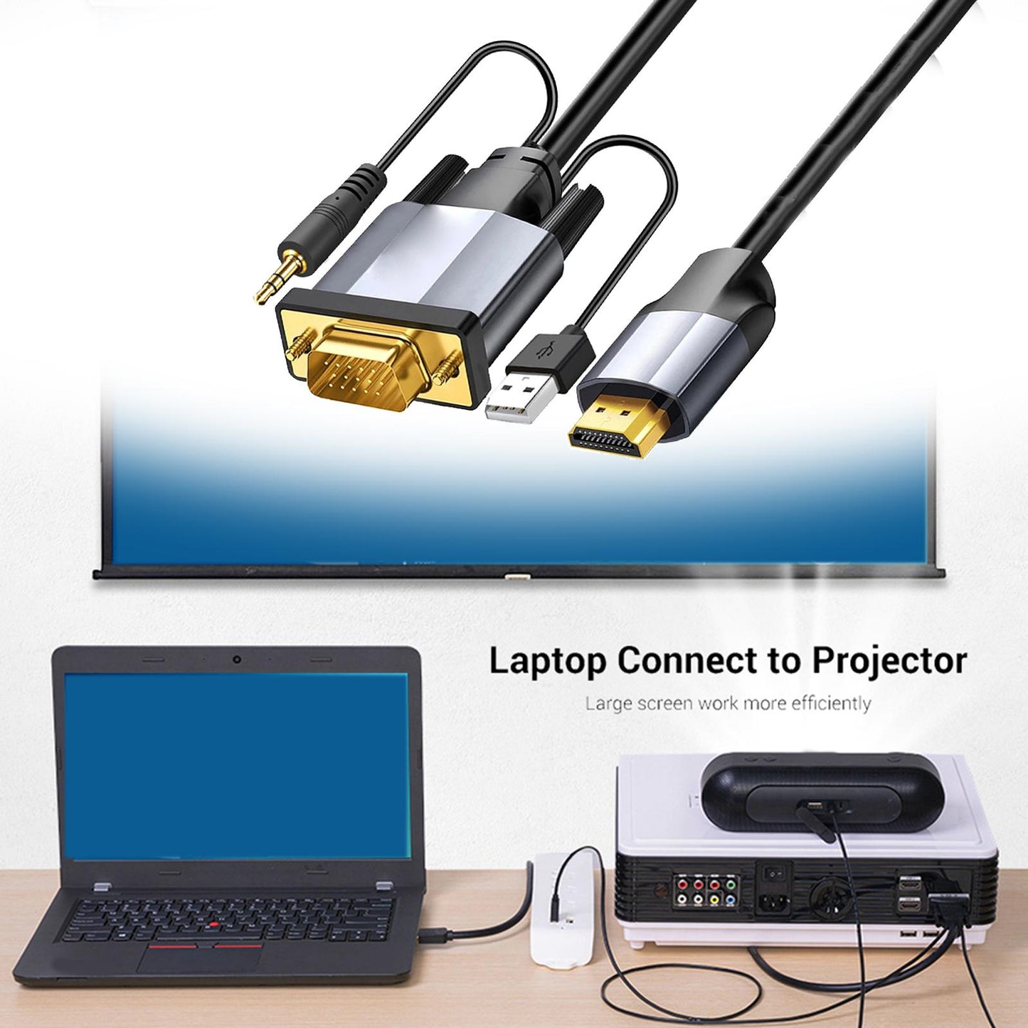VGA to HDMI Converter Cable with Audio 1080P for TV Boxes Computer Monitor 2m
