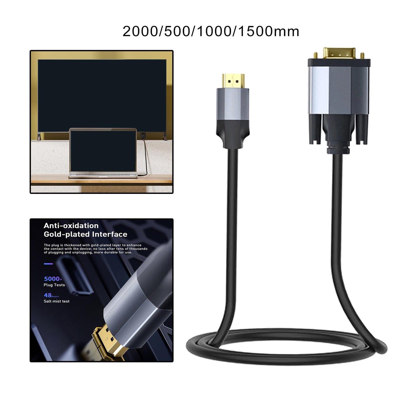 HDMI to VGA Cable Plug and Play for Desktops TV Boxes for Set Top Boxes 2000mm