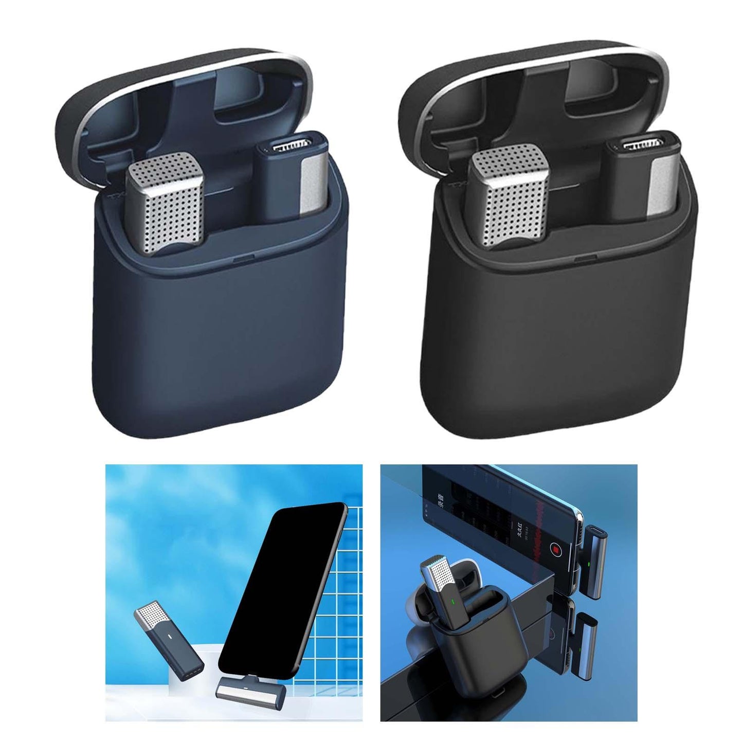 Mini Lavalier Microphone Type C with Charging Case Clip On for Live Steam Blue