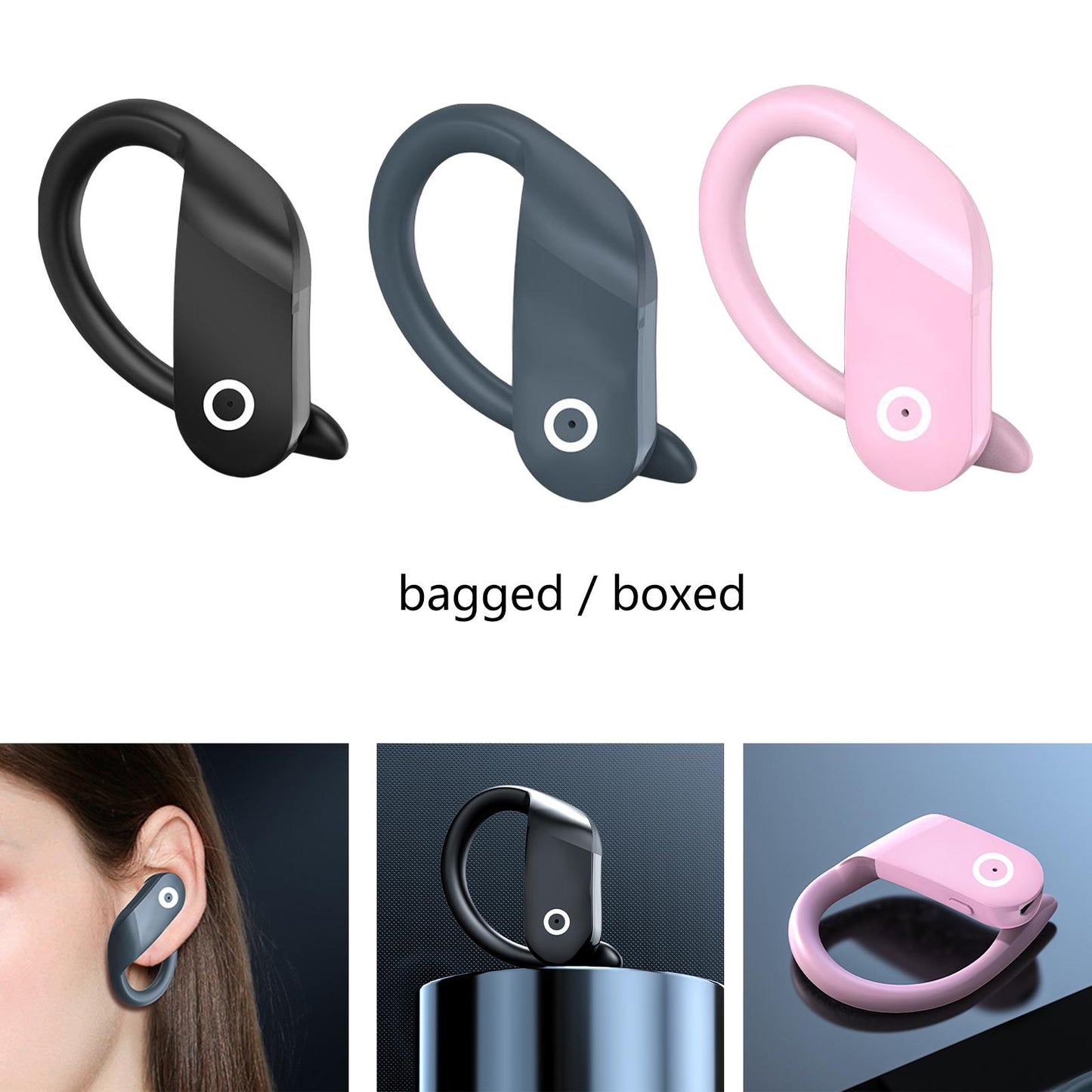 Headset Earpiece Business Earphone Ear Hook Waterproof Headphone for Yoga Black Bagged