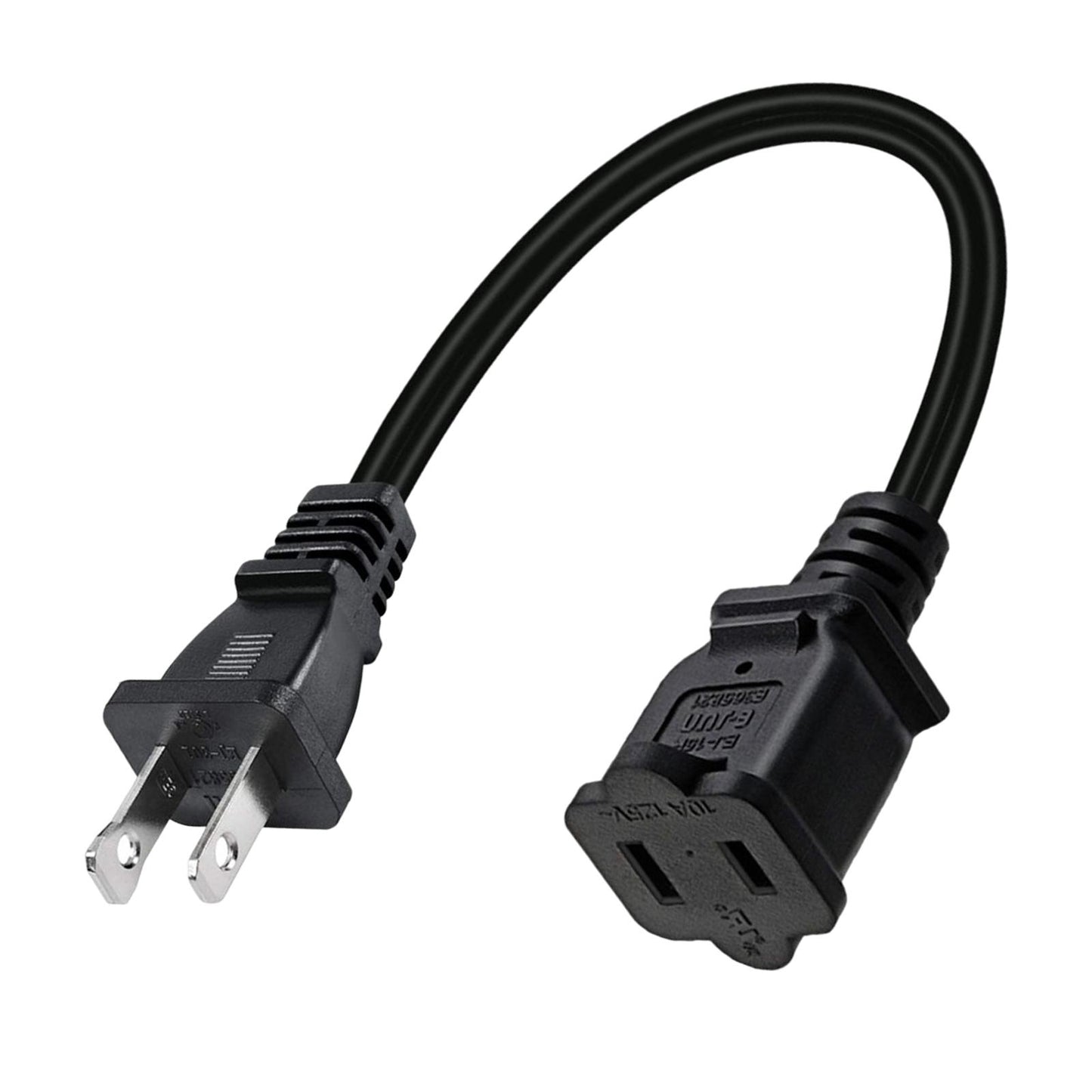 Polarized US 2 Prong Male/Female Power Cable Short 2 Outlet 32cm