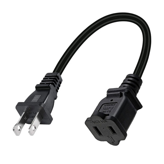 Polarized US 2 Prong Male/Female Power Cable Short 2 Outlet 32cm