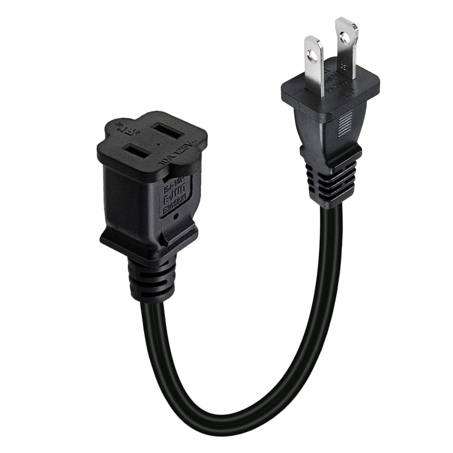 Polarized US 2 Prong Male/Female Power Cable Short 2 Outlet 32cm