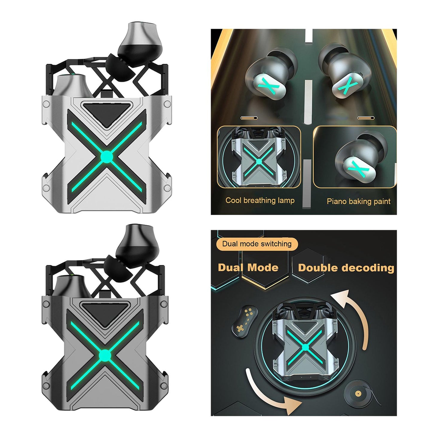 Portable Wireless BT Gaming Earphones Auto Pairing for Business Home Silver