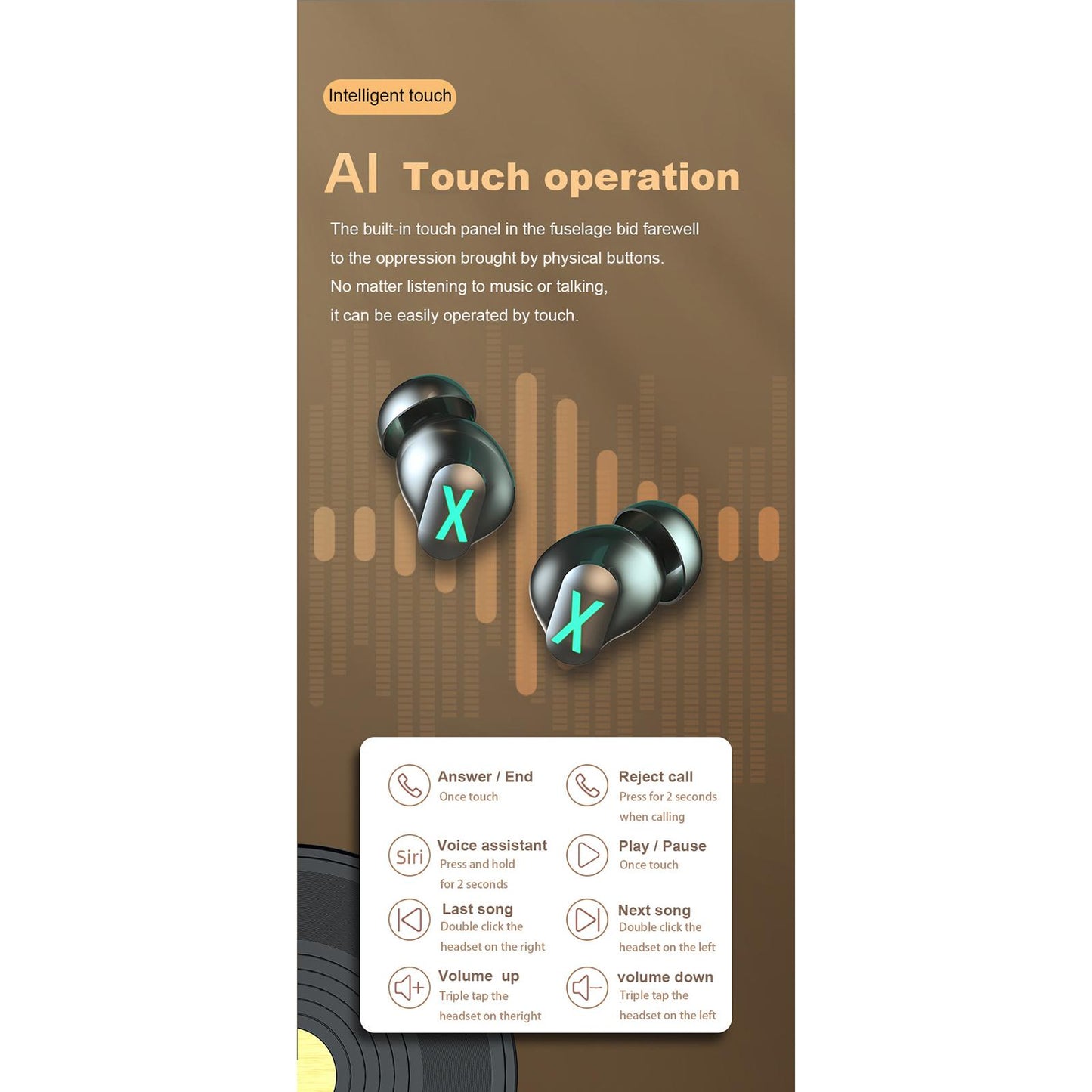 Portable Wireless BT Gaming Earphones Auto Pairing for Business Home Black