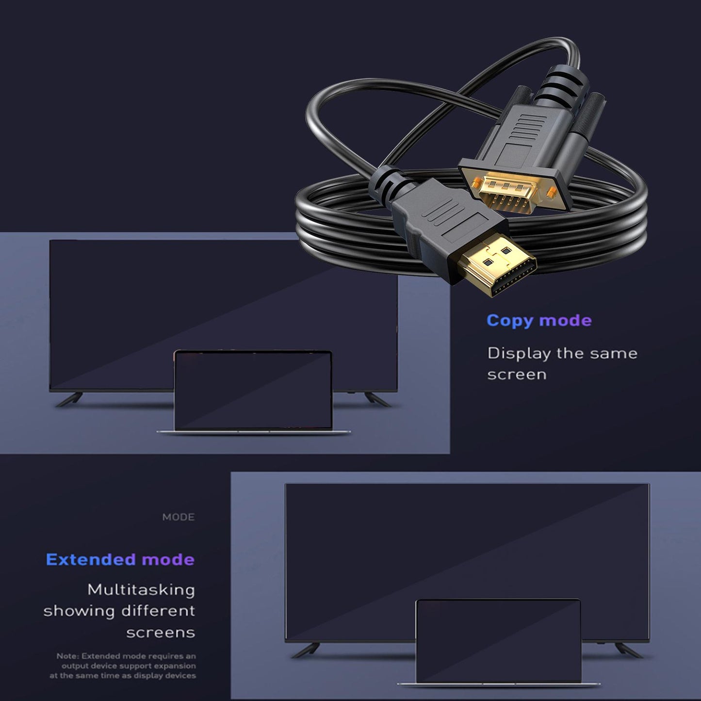 1080P HDMI to VGA Cable uni directional Video Cord for Notebook Desktop 1m