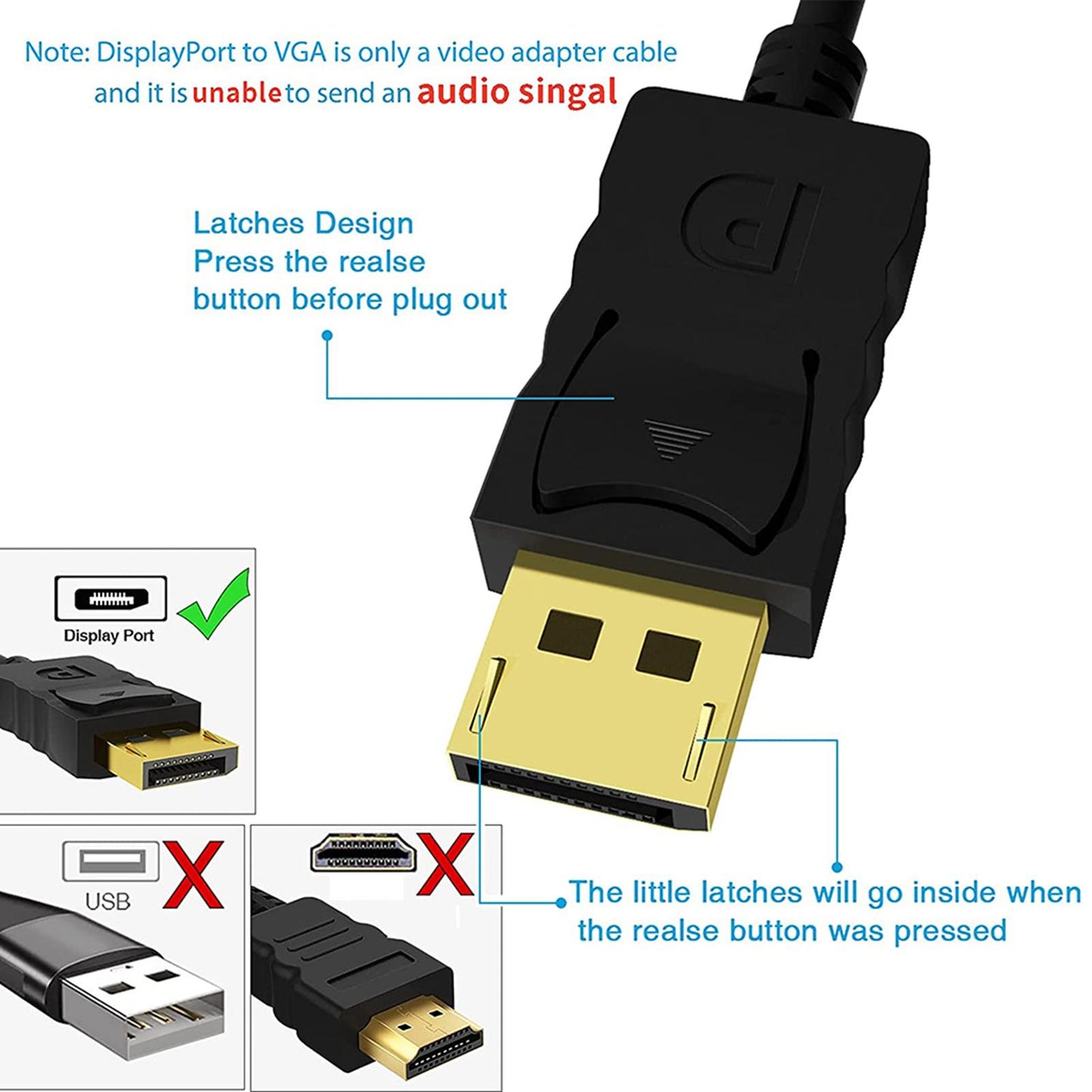 DP to VGA Adapter DP to VGA Cable for Laptop Monitor Projector