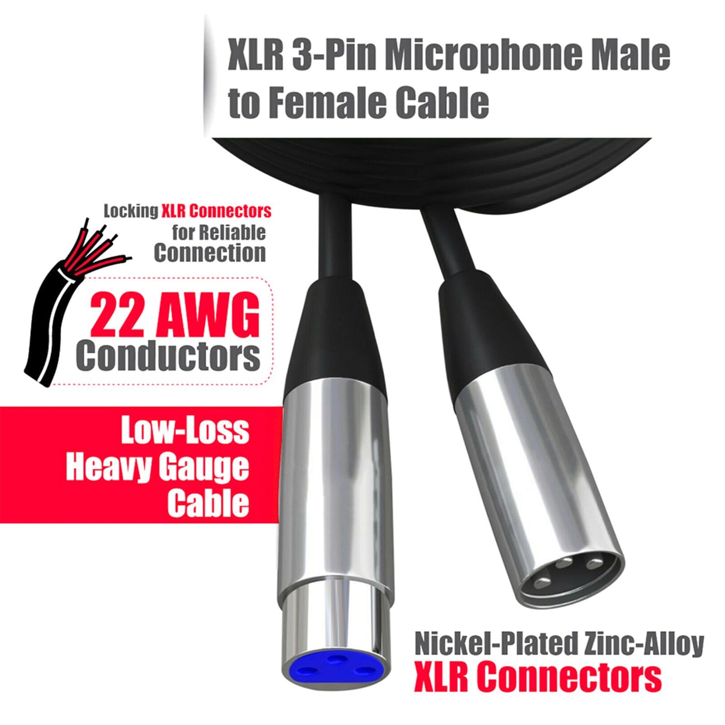 XLR Microphone Cable Black Microphone Extension Cable for Microphone Cord 3m