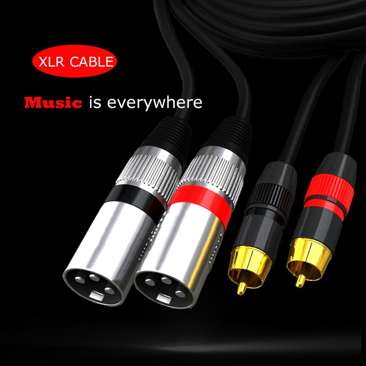 Dual RCA Male to Dual XLR Male Cable Splitter for Studio Monitor Amplifier 1.5m