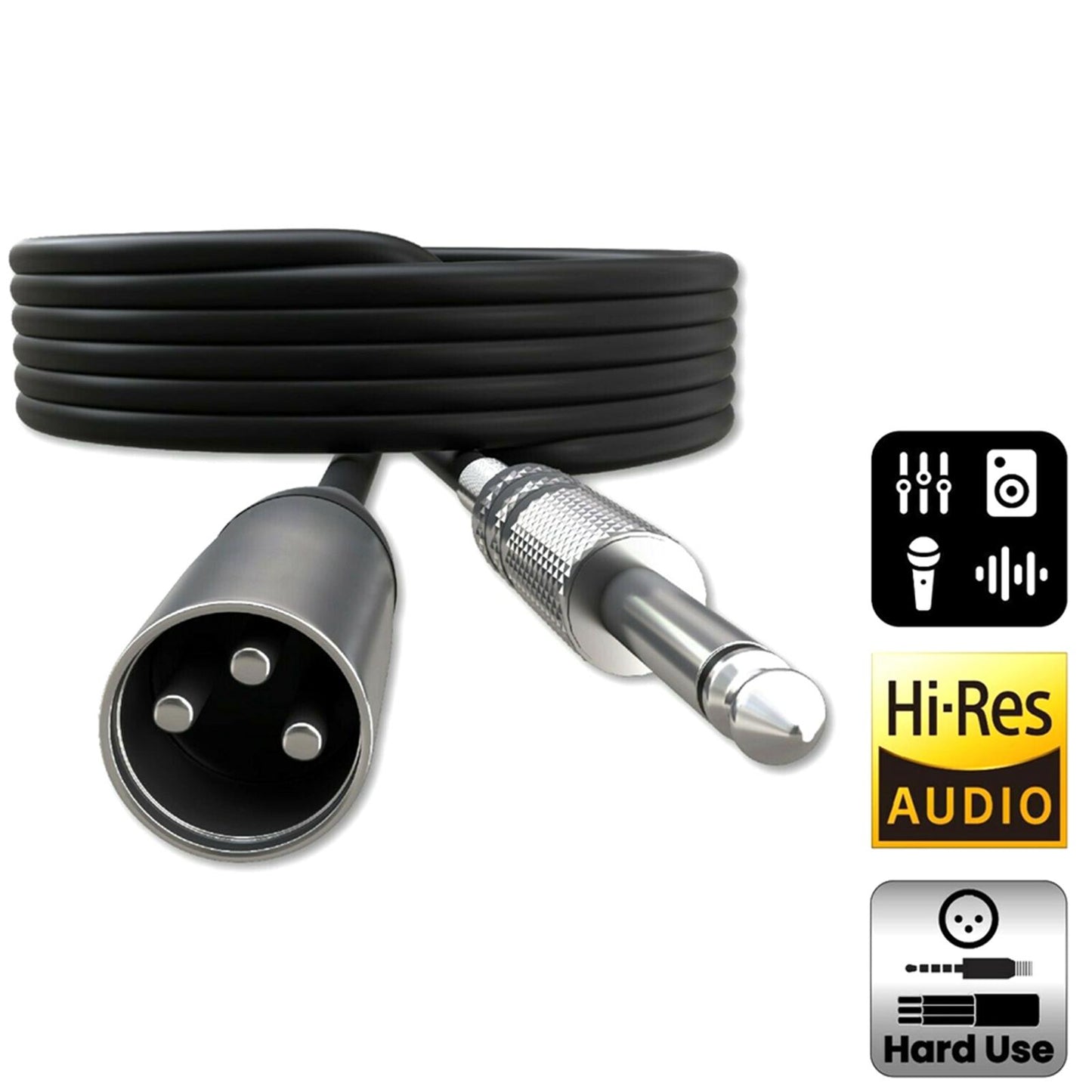 Mono Male (1/4 inch) 6.35mm to XLR Male Plug Cable Shielded Audio 1.5m