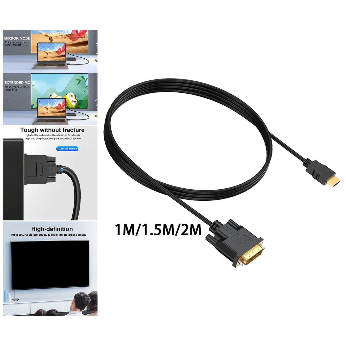 DVI to HDMI Adapter Cable HDMI Male to Dvi-D Male for Desktops TV Monitors 1m