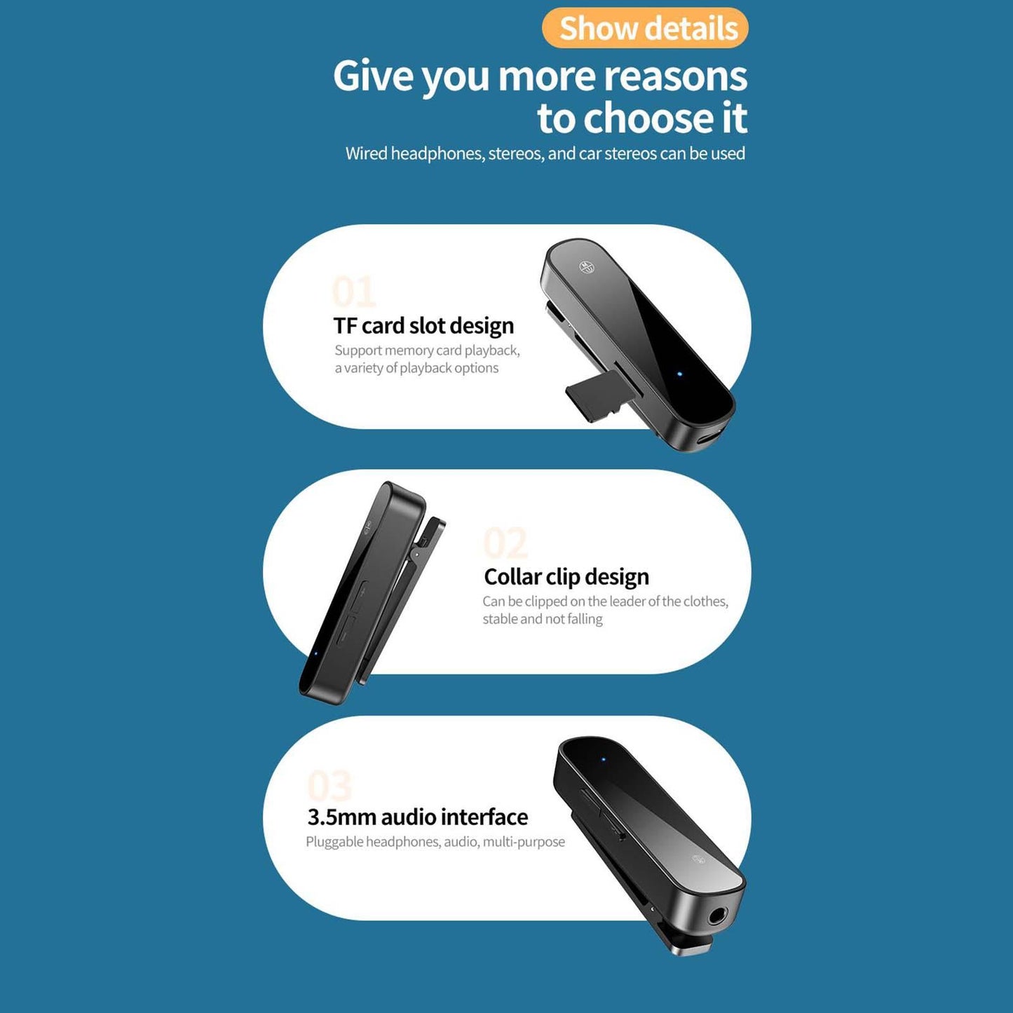 Audio Receiver Adapter 3.5mm Interface for Home Stereo System Earbuds