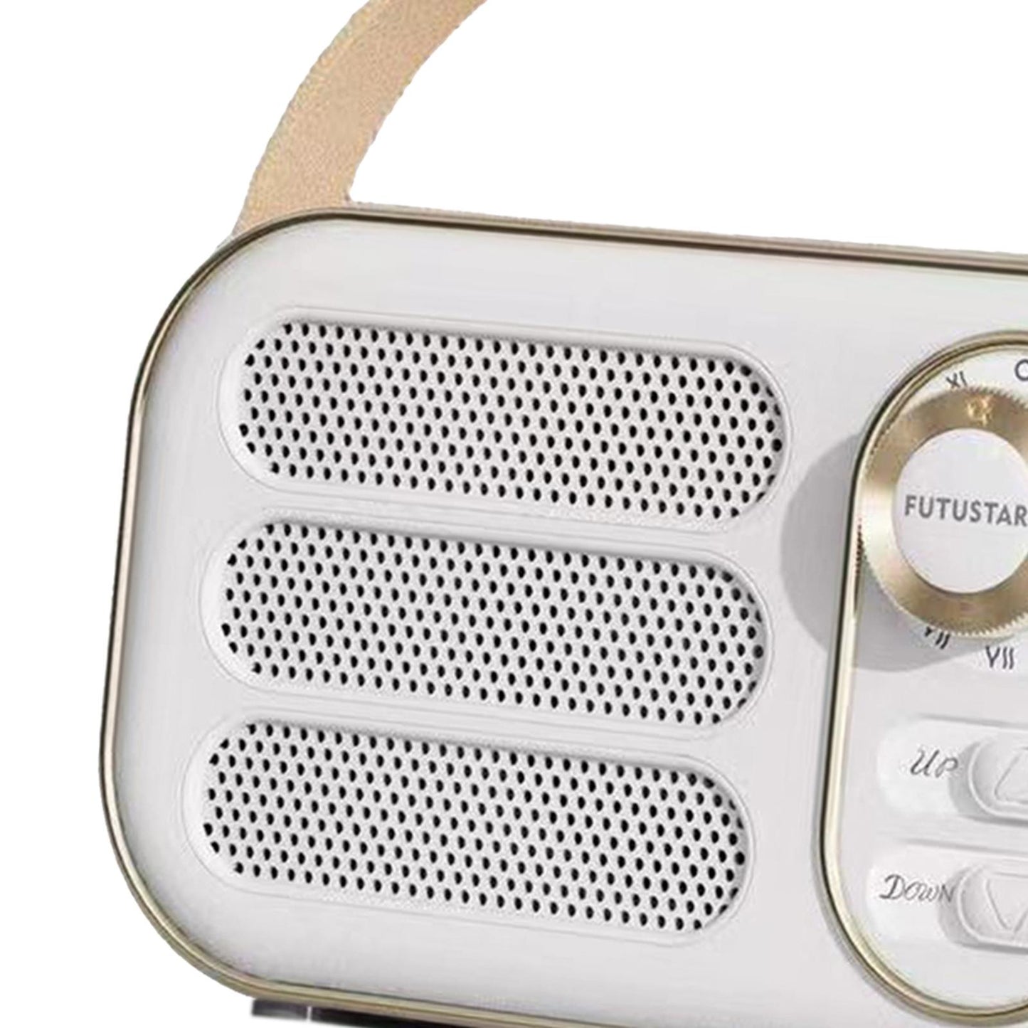 Cute Retro Style Speaker with PU Leather Handle V5.0 for Party Kitchen White